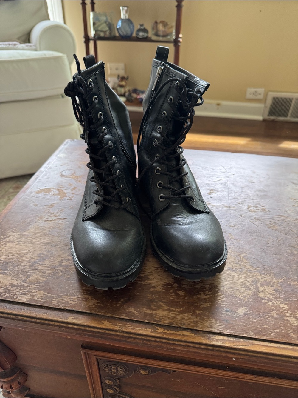 Frye Leather Black Lace-Up Combat Boots